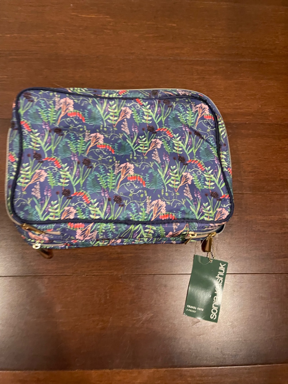 sonia kashuk blue travel makeup and toiletries bag floral nwt